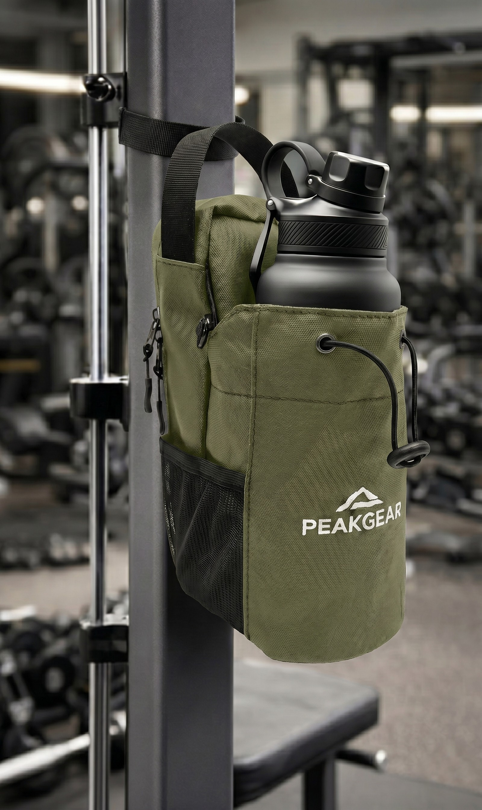 PEAKGEAR fitness táska telefon- és kulacstartóval, zöld