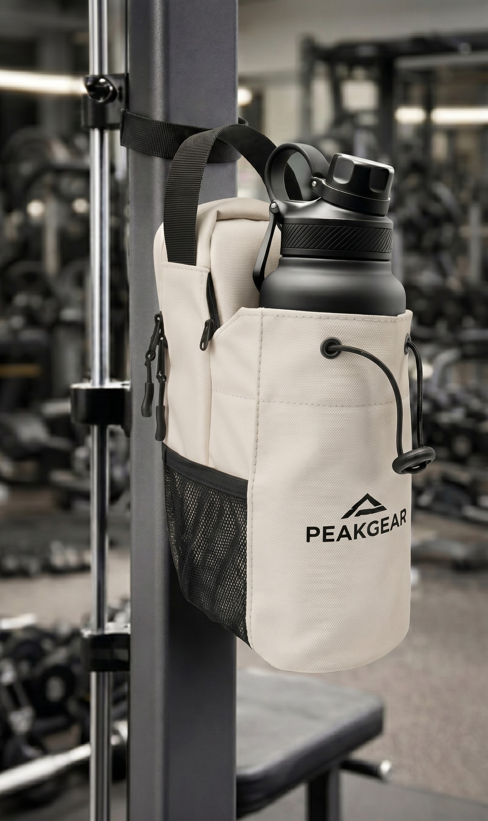 PEAKGEAR fitness táska telefon- és kulacstartóval, fehér
