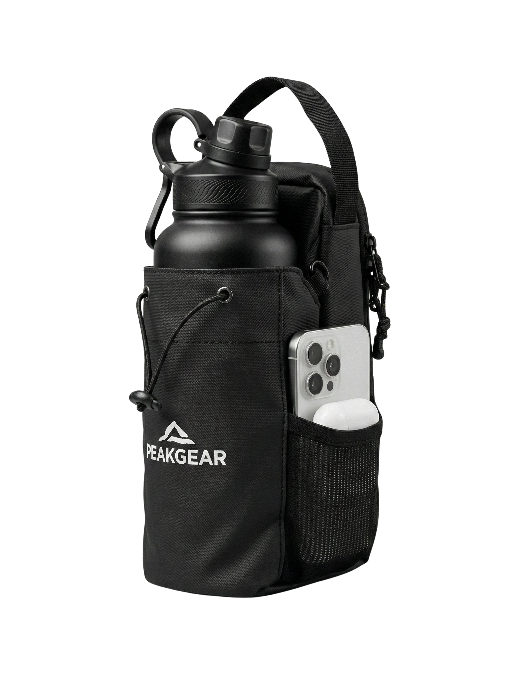 Fekete PEAKGEAR mágneses fitness táska kulacstartóval
