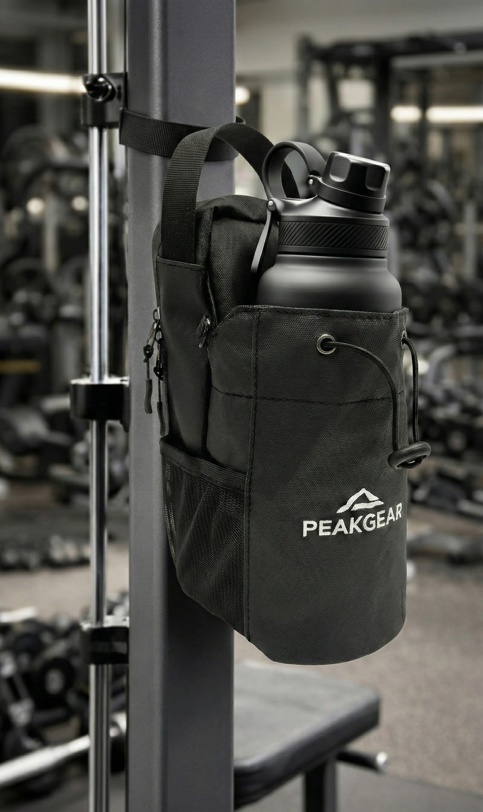 PEAKGEAR fitness táska telefon- és kulacstartóval, fekete